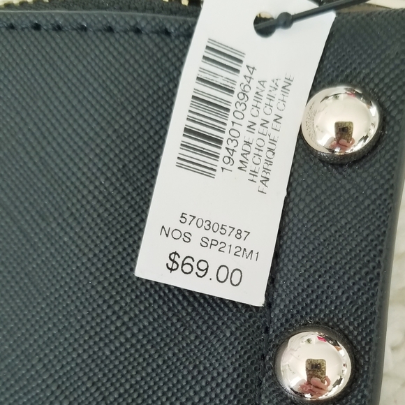 White House Black Market Black  Leather Silver Studded Pink Floral Clutch NWT - Picture 7 of 9